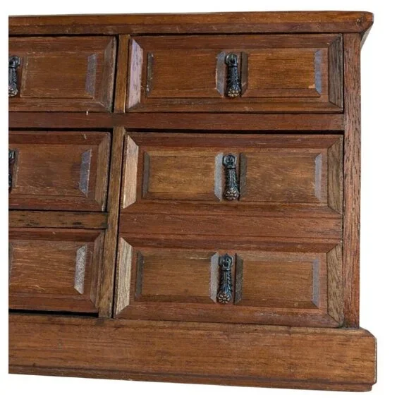 Vintage Mele Wooden Jewelry Box trinket 9 Drawers Lined Japan